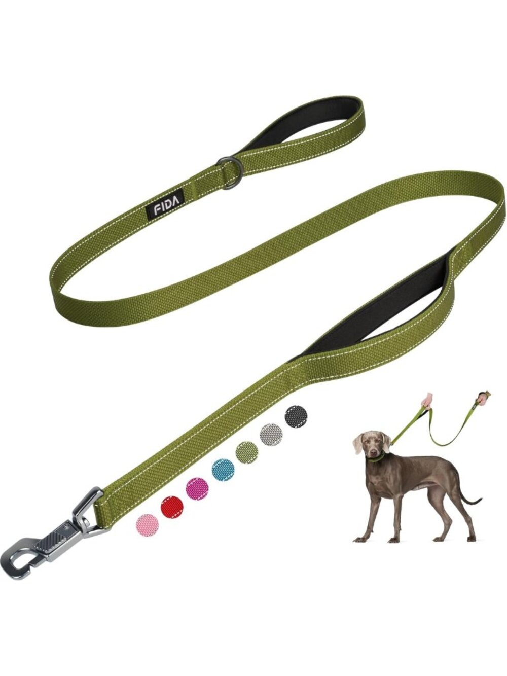 5 FT Heavy Duty Dog Leash with Padded Handles & Traffic Handle, Reflective Lead